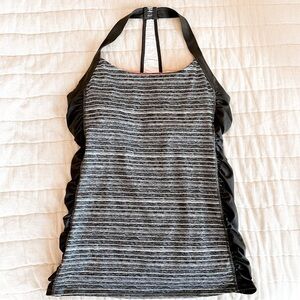 Ideology Gray Striped Racerback Rouched Side Athletic Tank Top Size Medium